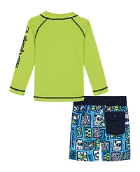 Quiksilver Little and Toddler Boys Long Sleeve Rashguard Printed Boardshorts, 2 Piece Set