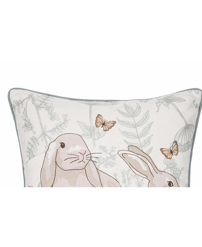 18" x 18" Garden Toile Easter Bunnies Embroidered Decorative Throw Pillow