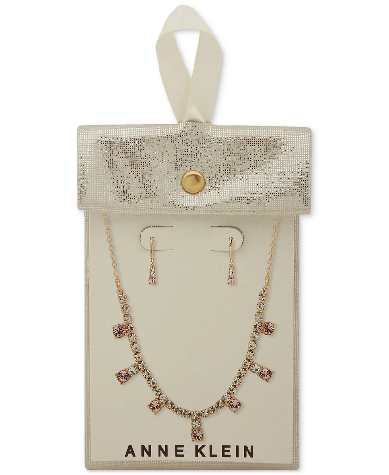 Anne Klein Gold-Tone Crystal Cup Chain Frontal Necklace & Earrings Set
