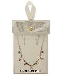 Anne Klein Gold-Tone Crystal Cup Chain Frontal Necklace & Earrings Set