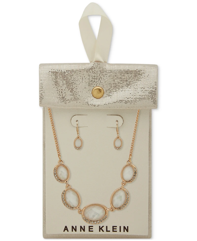 Anne Klein Gold-Tone Crystal Oval Frontal Necklace & Earrings Set