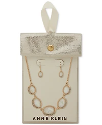 Anne Klein Gold-Tone Crystal Oval Frontal Necklace & Earrings Set