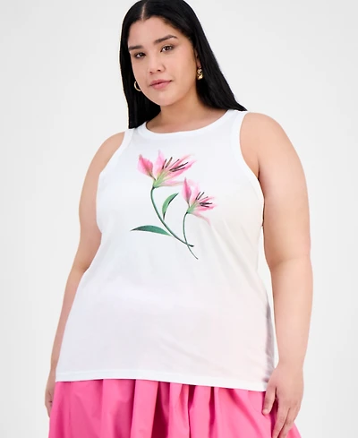 On 34th Trendy Plus Lily Graphic-Print Tank Top, Exclusively at Macy's