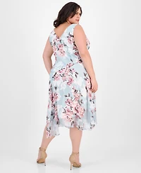 Connected Plus Size Floral-Print Chiffon Midi Dress