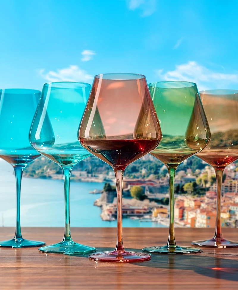 The Wine Savant Colors of French Riviera Coastline Wine Glasses, Set of 5