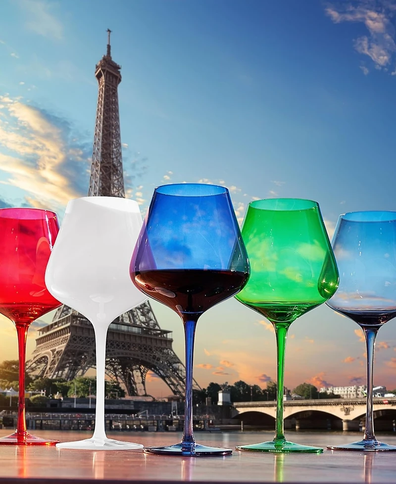 The Wine Savant Colors of Paris France Wine Glasses, Set of 5