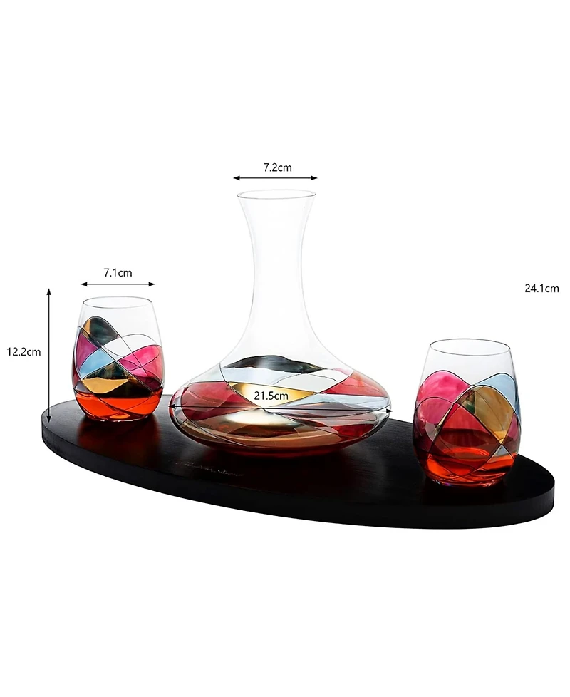 The Wine Savant Artisanal Hand Painted Decanter Wine Glass Set