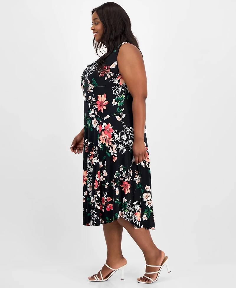 Robbie Bee Plus Printed Cowl-Neck Midi Dress