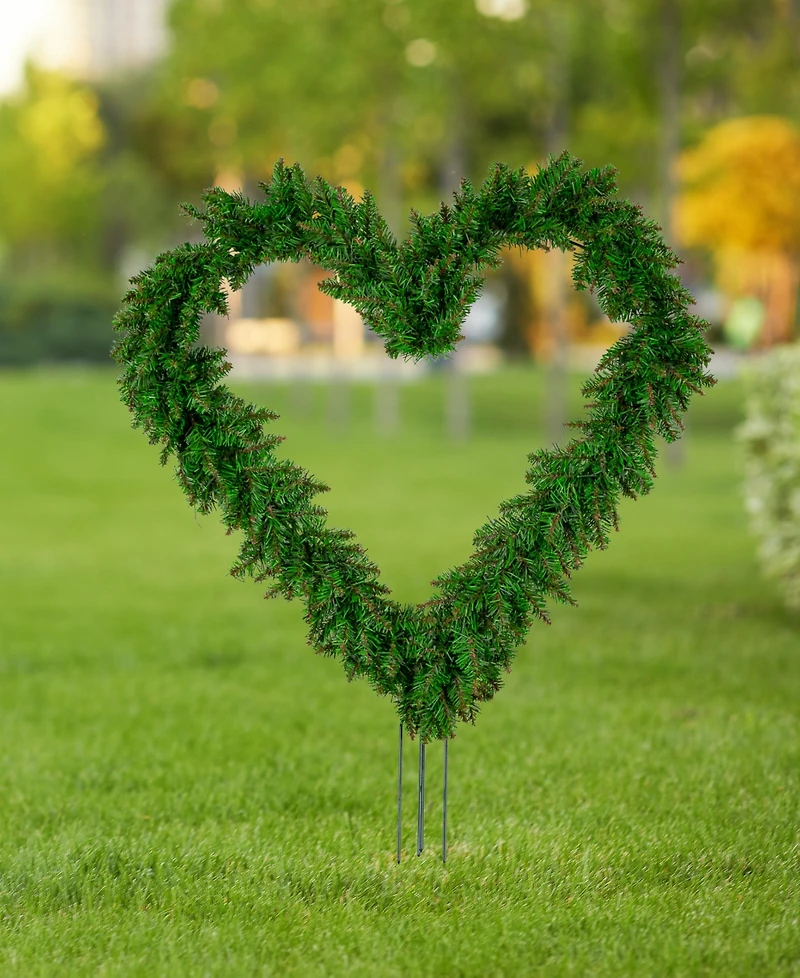 Northlight 22" Green Pine Artificial Heart Shape Wreath with Ground Stakes - Unlit
