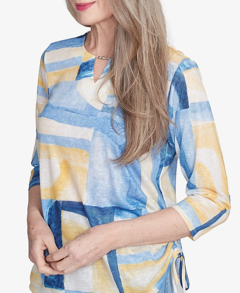 Alfred Dunner Petite Flower Power Watercolor Patchwork Geometric Top