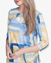Alfred Dunner Petite Flower Power Watercolor Patchwork Geometric Top