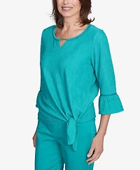 Alfred Dunner Petite Nantucket Solid Tie Front Bell Sleeve Top