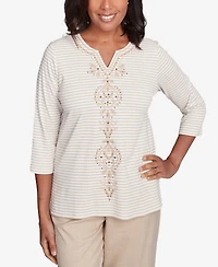 Alfred Dunner Petite Catalina Island Bold Medallion Stripe Top