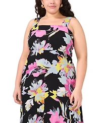 Vince Camuto Plus Size Floral Square-Neck Smocked-Back Sleeveless Maxi Dress