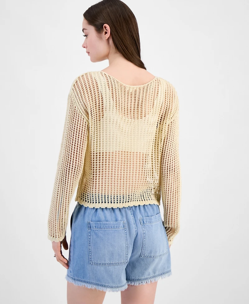 Ultra Flirt Juniors' Shimmer Open-Knit Sweater