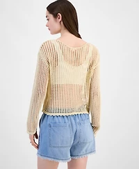 Ultra Flirt Juniors' Shimmer Open-Knit Sweater
