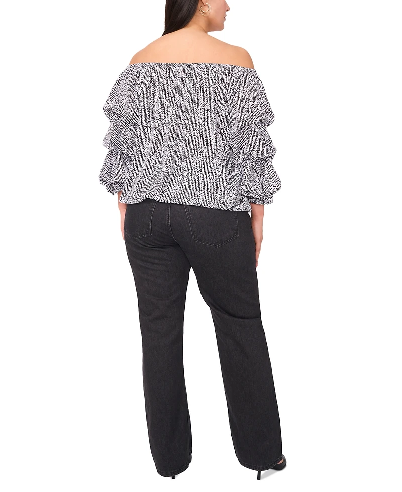 Vince Camuto Plus Size Printed Off-The-Shoulder Bubble 3/4-Sleeve Tie-Front Blouse