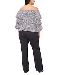 Vince Camuto Plus Size Printed Off-The-Shoulder Bubble 3/4-Sleeve Tie-Front Blouse