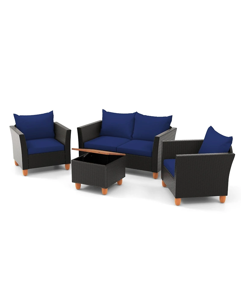 4 Piece Outdoor Conversation Set with Storage Coffee Table