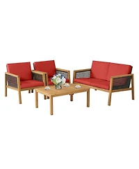 4 Pieces Patio Rattan Furniture Set with Removable Cushions