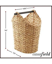 Casafield Toilet Paper Roll Holder Storage Basket with Wood Bar - Natural, Woven Water Hyacinth Wicker Bathroom Tissue Storage Organizer