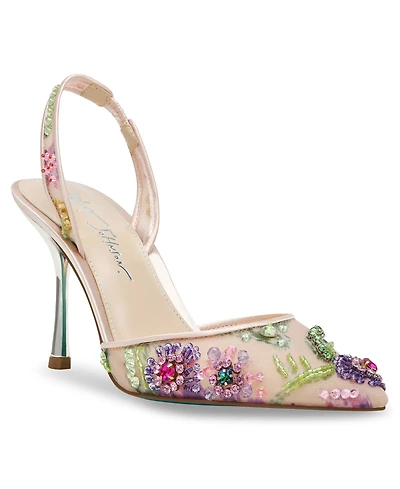Betsey Johnson Velma Jeweled Mesh Slingback Pumps