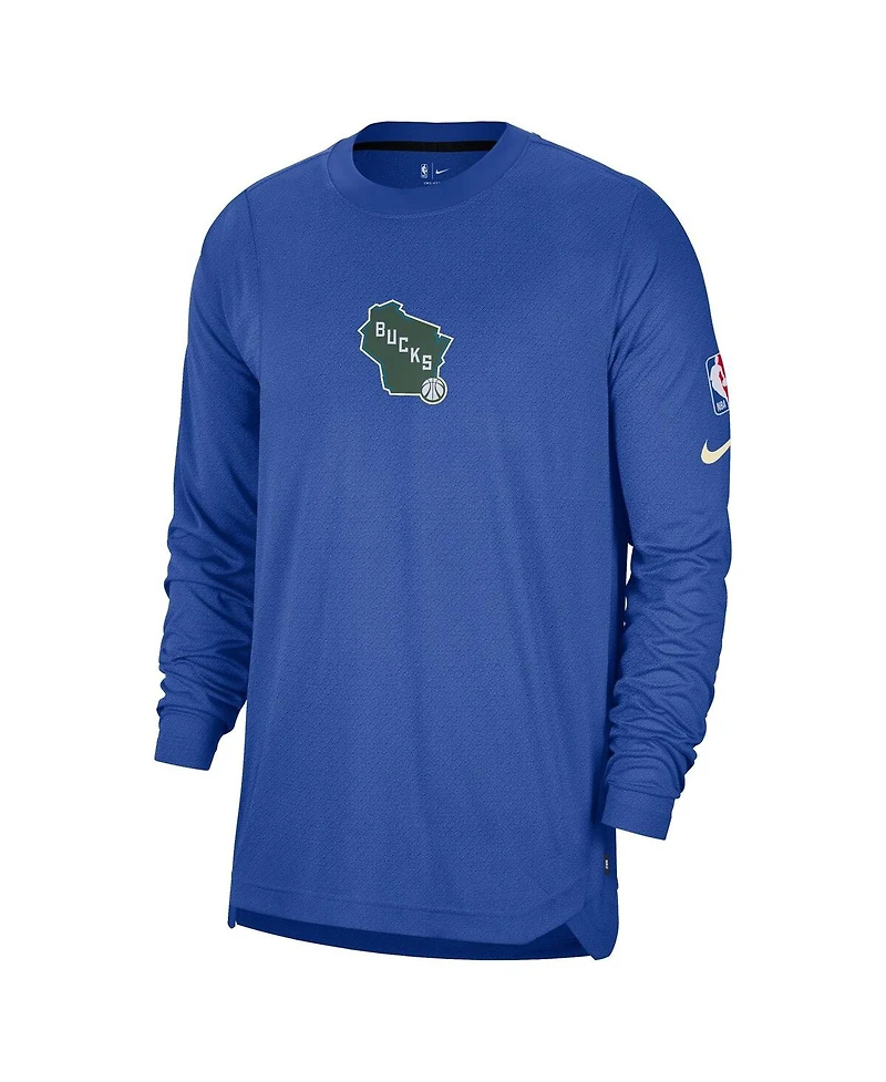 Nike Men's Royal Milwaukee Bucks 2024/25 City Edition Authentic Pregame Performance Long Sleeve Shooting T-Shirt