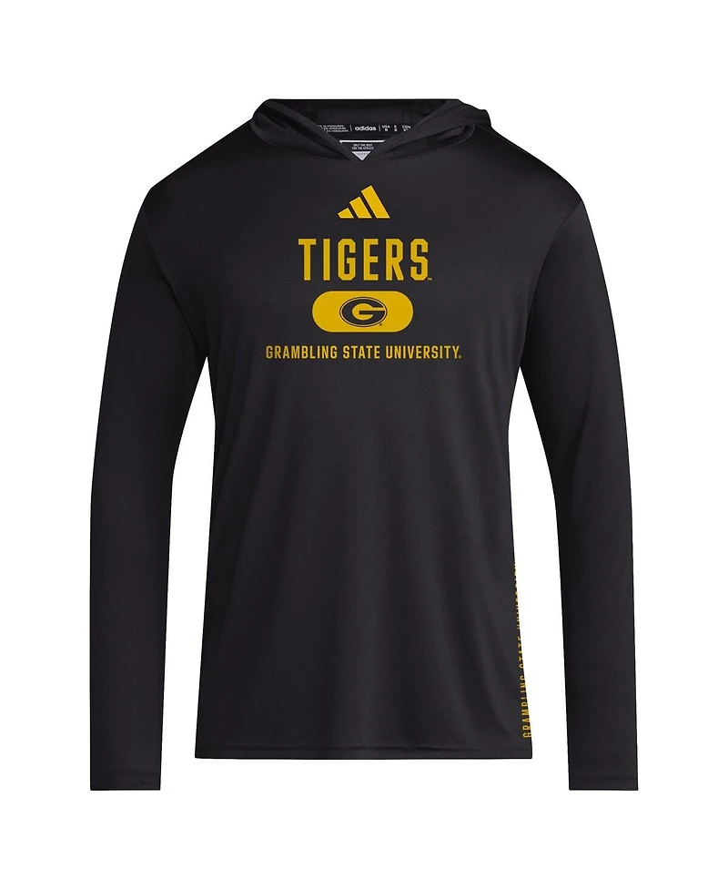 Adidas Men's Black Grambling Tigers 2024 Sideline Hooded Long Sleeve T-Shirt