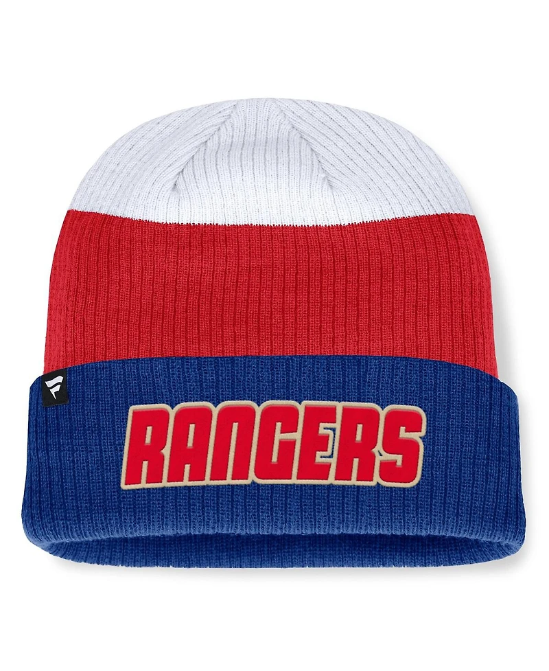 Fanatics Men's Blue/Red New York Rangers Heritage Showboat Color-Block Cuffed Knit Hat