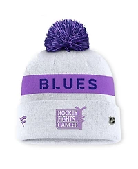 Fanatics Men's White St. Louis Blues Hockey Fights Cancer Cuffed Knit Hat with Pom