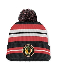 Fanatics Men's Black/Cream Chicago Blackhawks Decades Collection Cuffed Knit Hat with Pom