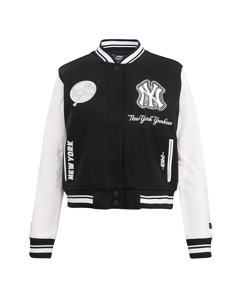 Pro Standard Women's Black New York Yankees Rib Wool Full-Zip Varsity Jacket