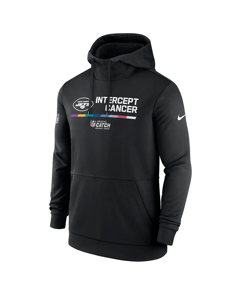 Nike Men's Black New York Jets Nfl Crucial Catch Therma Performance Pullover Hoodie