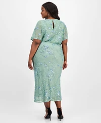 Sl Fashions Plus Size Round-Neck Blouson Sequin Dress