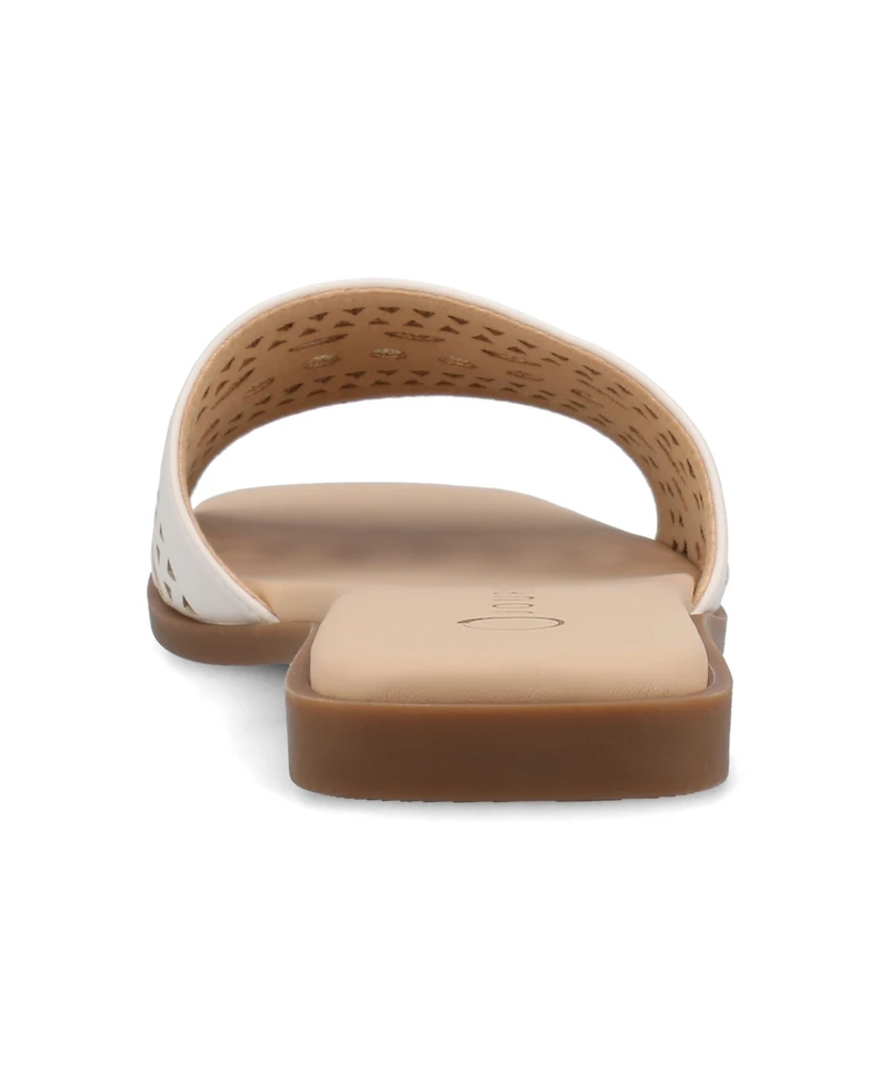 Journee Collection Women's Brodie Perforated Slide Flat Sandals