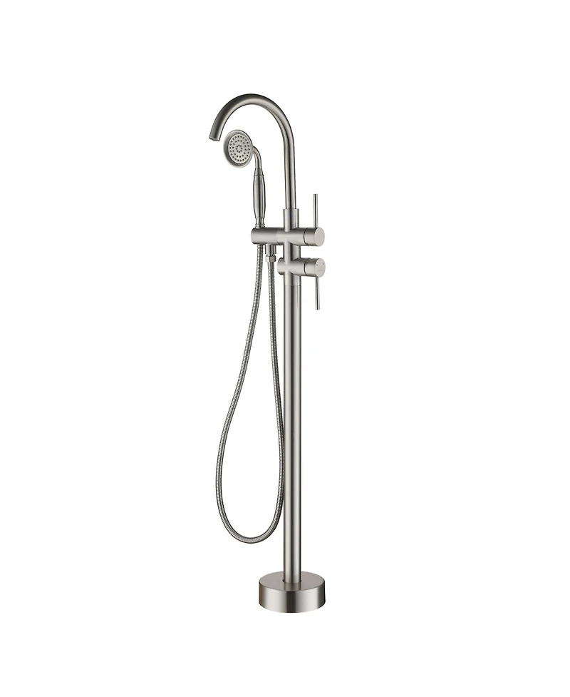 Freestanding Bathtub Faucet Floor Mount Tub Filler Faucet with Handheld Shower Dual Handle Bathtub Faucet Set with Stainless Steel Water Supply Pipe,