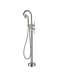 Freestanding Bathtub Faucet Floor Mount Tub Filler Faucet with Handheld Shower Dual Handle Bathtub Faucet Set with Stainless Steel Water Supply Pipe,