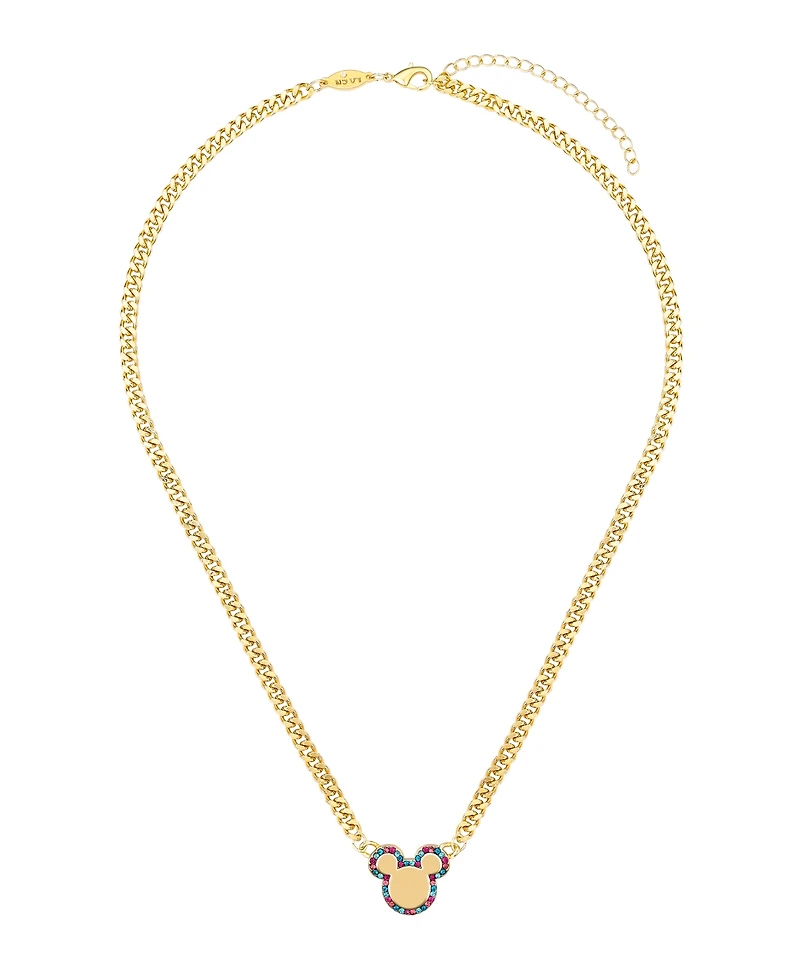 Disney Multi Color Crystal Mickey Mouse Curb Necklace and Hoop Earring Set