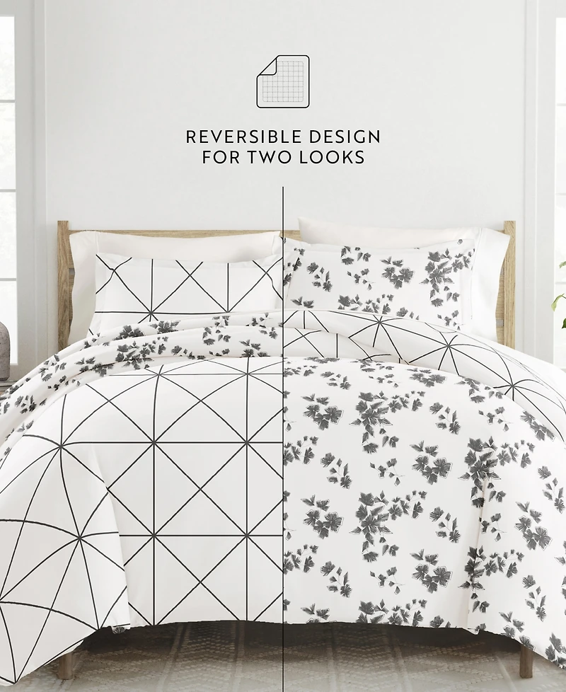 ienjoy Home Ultra Soft Edgy Flowers 3-Pc. Reversible Duvet Cover Set, King/California King