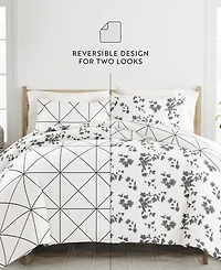 ienjoy Home Ultra Soft Edgy Flowers 3-Pc. Reversible Duvet Cover Set, King/California King