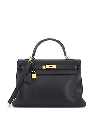 Pre-Owned HERMES Kelly 32 Handbag Black Clemence with Gold Hardware