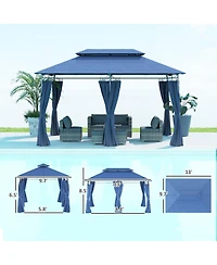 Outsunny 10' x 13' Double Roof Patio Gazebo with Curtains, Dark
