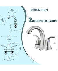 4 Inch 2-Handle Bathroom Sink Faucet Centerset 2 Handle with Pop up Drain Water Supply Hoses Brushed Nickel