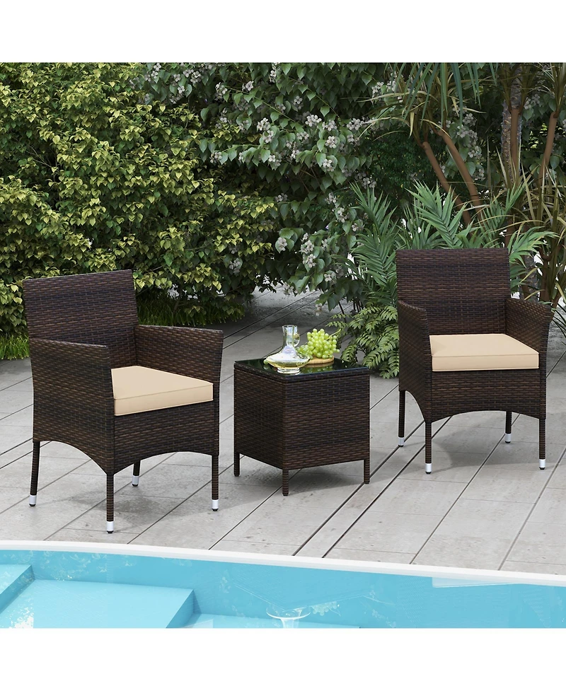 Slickblue 3-Piece Patio Conversation Set with Cushioned Seating and Stylish Glass Table