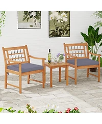 3 Piece Wood Patio Furniture Set with Seat Cushions and Acacia Frame
