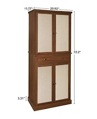 Tall Storage Cabinet with Drawers 4 Rattan Door Storage Cabinet with Adjustable Shelf Freestanding Cupboard for Kitchen Living Room, Brown