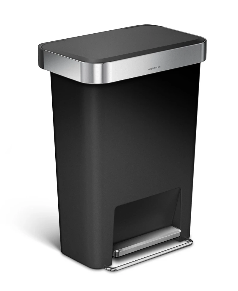 simplehuman 45 Liter Rectangular Liner Rim Plastic Kitchen Trash Can with Pocket