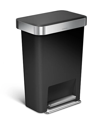simplehuman 45 Liter Rectangular Liner Rim Plastic Kitchen Trash Can with Pocket