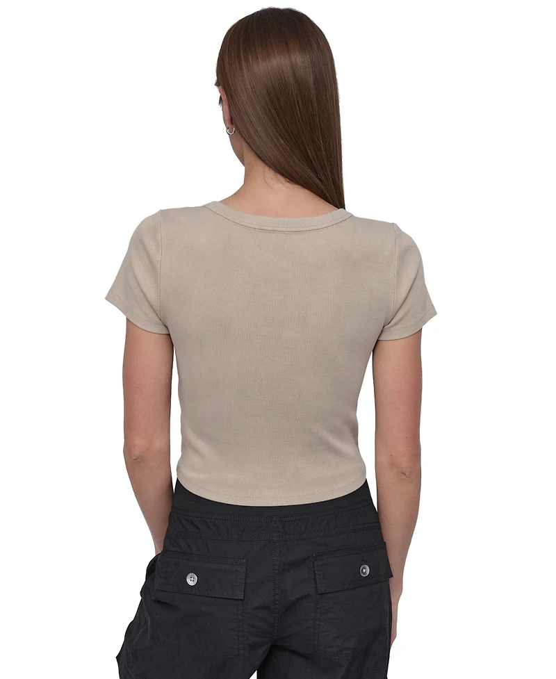 Dkny Sport Women's Ribbed Notched-Neck Cropped T-Shirt