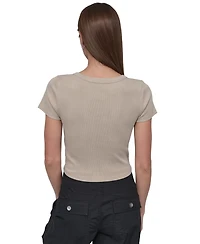 Dkny Sport Women's Ribbed Notched-Neck Cropped T-Shirt